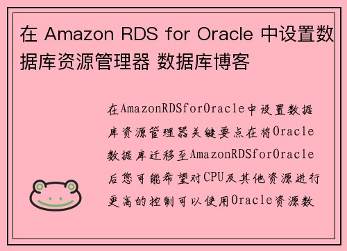 在 Amazon RDS for Oracle 中设置数据库资源管理器 数据库博客
